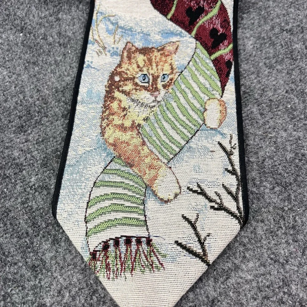 Paws For Christmas Cat & Chickadee Hanging Tapestry Bell Pull 6.25